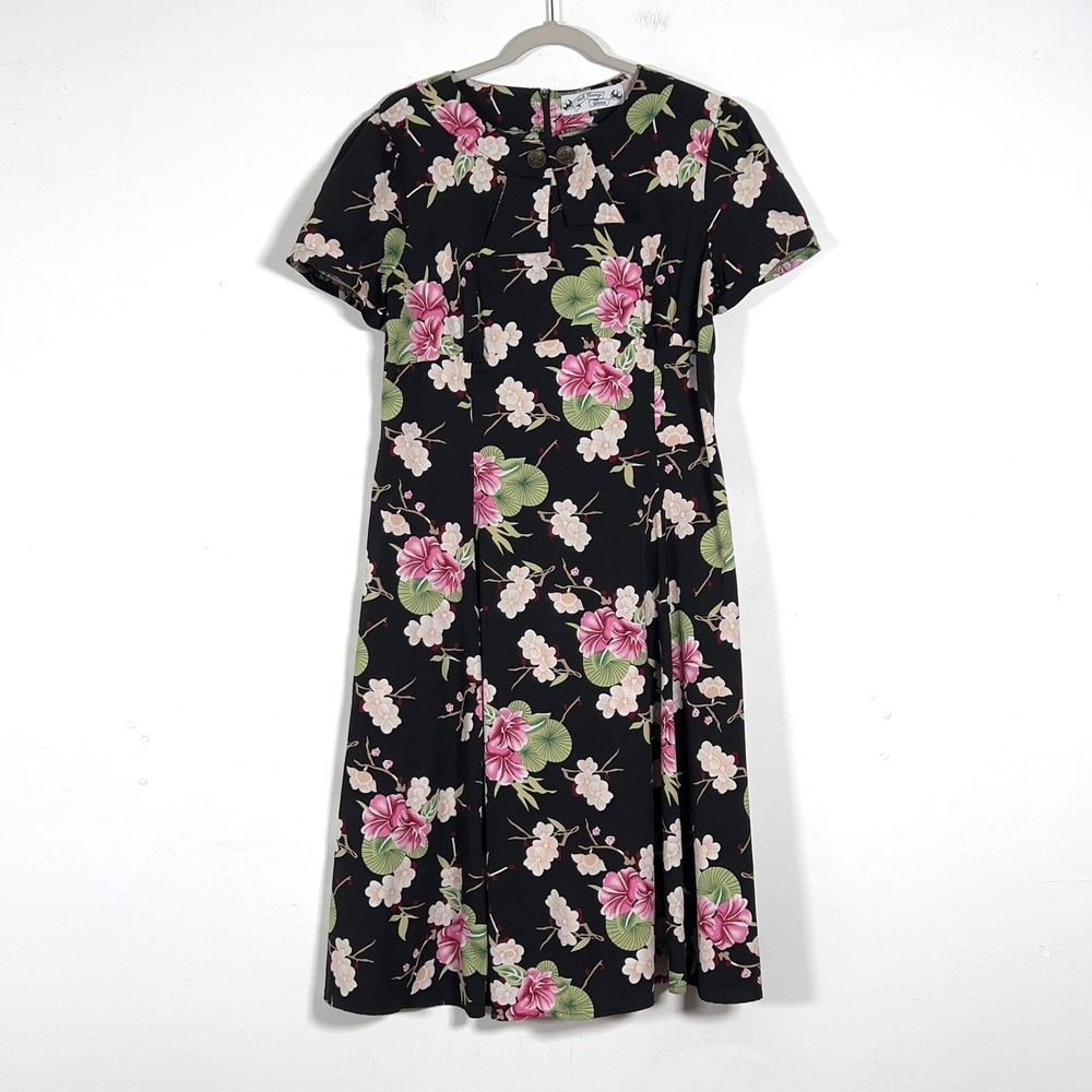 Hell Bunny Vixen Rockabilly Short Sleeve Midi Dress Womens 2XL Black Floral - Picture 2 of 13